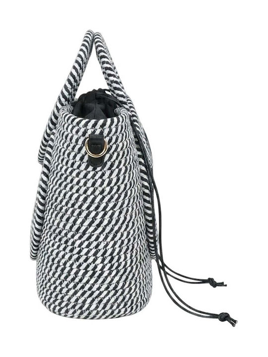 Gallantry Woven Cabas Handbag Boho Style Sculpted Handles Shoulder Strap White Black