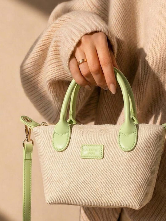 Gallantry Mini Canvas Tote Handbag Women Leather Effect Shoulder Strap Green