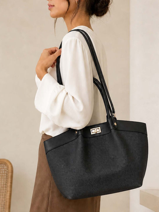 Gallantry Paloma Damen Handtasche Kontrastfarbenes Turn-lock Verschluss Schwarz