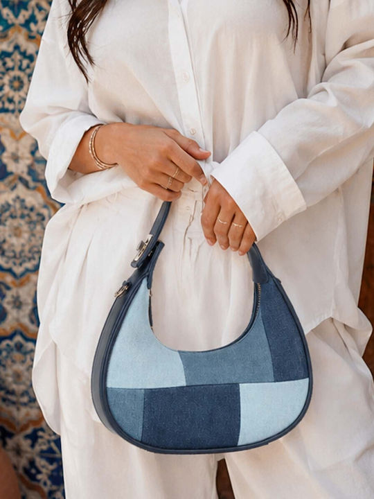 Gallantry Hobo Handbag Women In Patchwork Denim Shoulder Bag Strap Blue