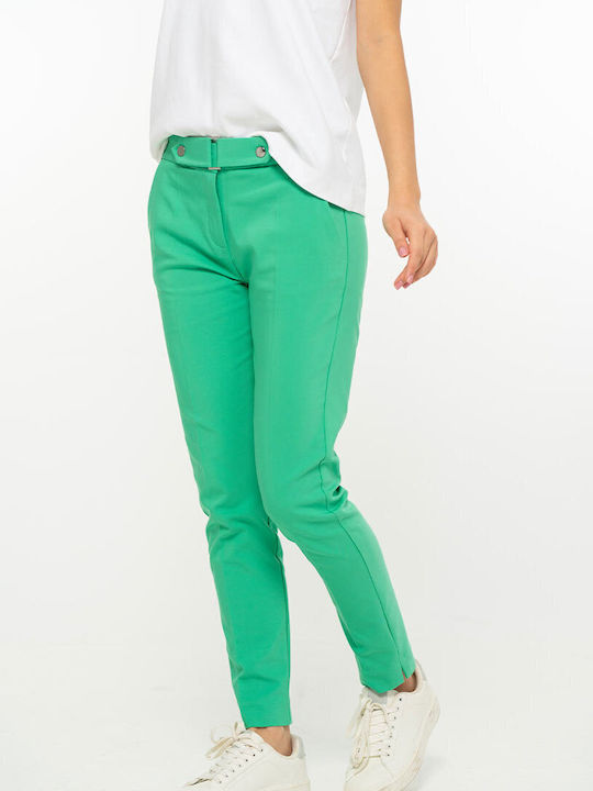 Yrina Pantaloni Dama Tesatura Tapered Linie Verde