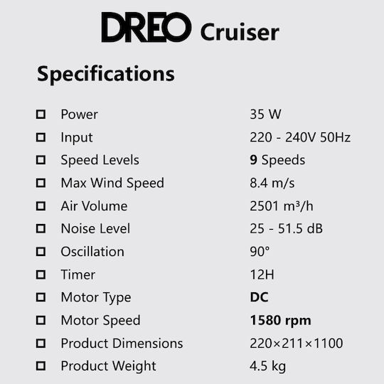 Dreo Cruiser Ventilator Tip Turn Cu Telecomandă Negru