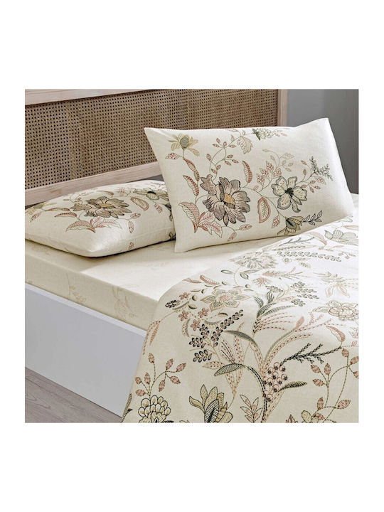 Tac Set Huse Pentru Pilote 200x220cm Dublu Cu 2 Fețe De Pernă Și 1 Cearceaf Ecru
