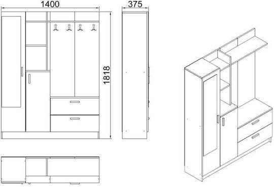 Mobilier Hol cu Oglindă și Dulap Antracit 140x35x182cm