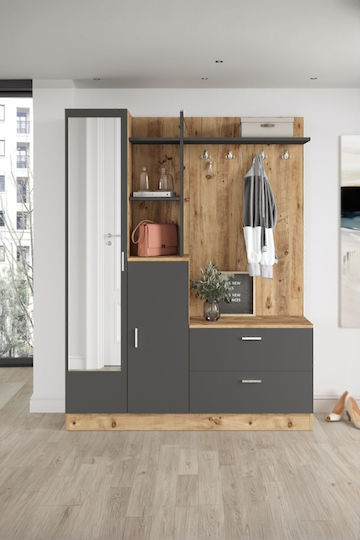 Hallway Furniture with Mirror & Wardrobe Anthracite 140x35x182cm