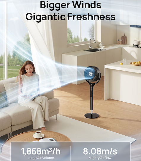 Dreo TurboPoly 362 Ventilator Pe Piedestal 36W cu Telecomandă Gri