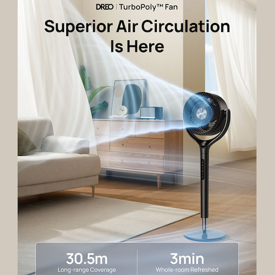 Dreo TurboPoly 362 Ventilator Pe Piedestal 36W cu Telecomandă Gri