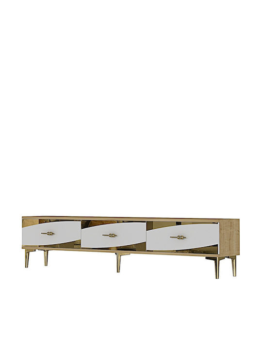 TV Stand Made of Wood & Gold Glass L180xD30xH41cm