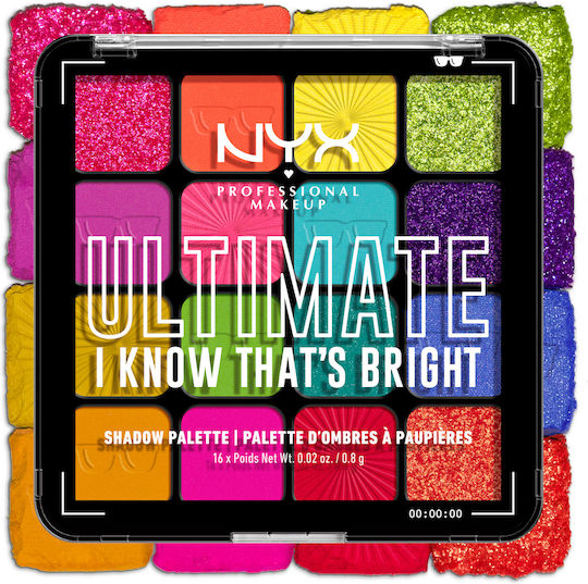 NYX Professional Makeup Ultimate Shadow Palette I Know That's Bright Palette with Eye Shadows in Pressed Powder Form