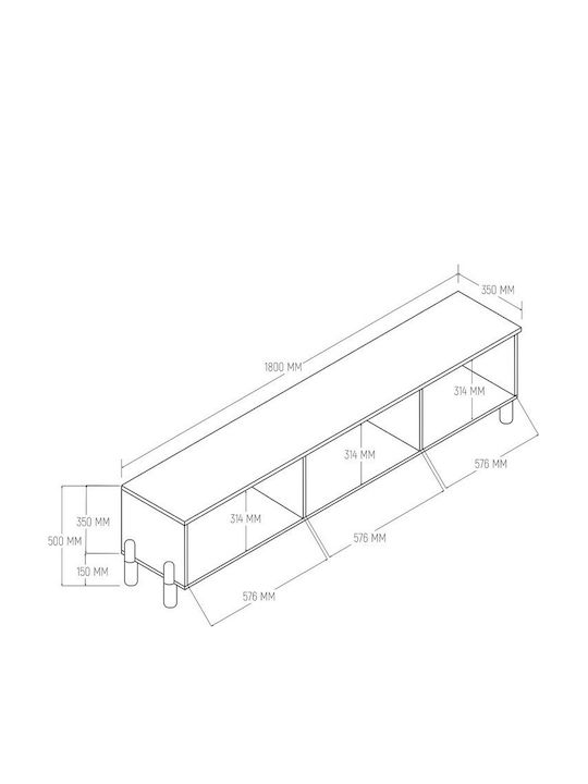 Έπιπλο Τηλεόρασης Κίτρινο Μ180xΠ35xΥ50cm