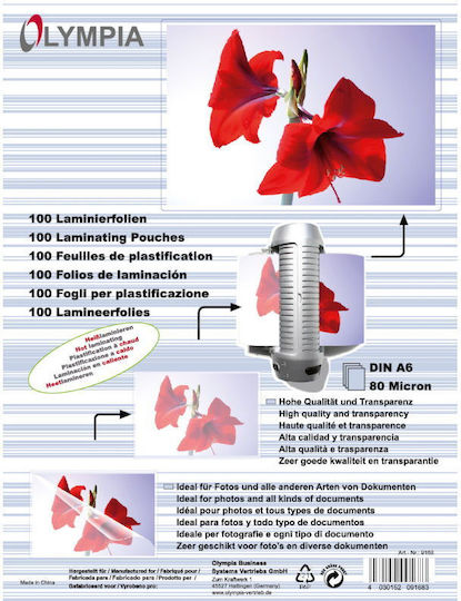 Olympia Din A6 80 Micron Laminating Sheets A6 80 Microns 100 Pieces