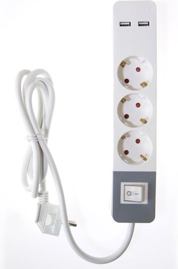 Osio Power Strip 3 Positions with 2 USB-A, Switch and Cable 1.5m