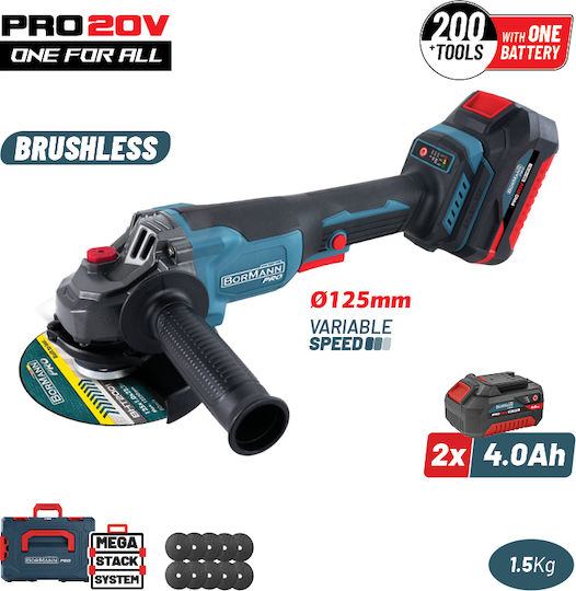Bormann Pro BBP3651X44CA Τροχός 125mm Μπαταρίας Brushless με Ρύθμιση Στροφών 2x4Ah