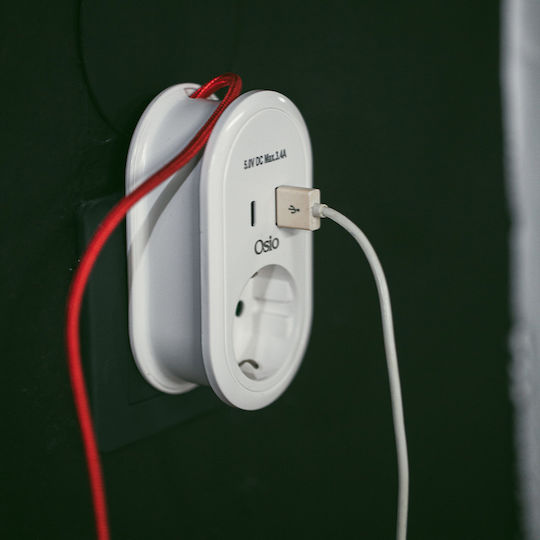 Osio Un singur soclu Securitate cu 1 USB-A, USB-C și Cablu 0.6m