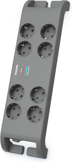 Philips Power Strip with Surge Protection 8 Positions with Switch and Cable 2m Gray