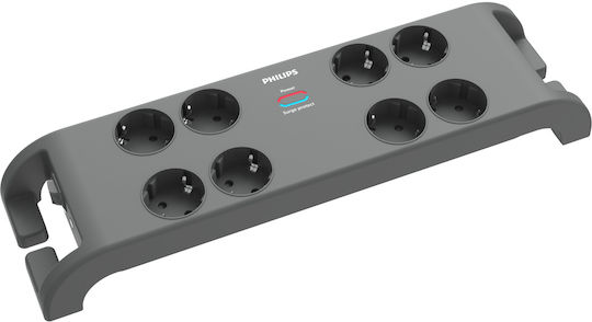 Philips Power Strip with Surge Protection 8 Positions with Switch and Cable 2m Gray
