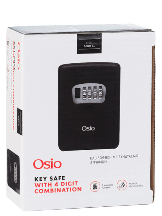 Osio Wall-mounted Combination Key Holder Metallic with Combination Dial 9x4x12cm