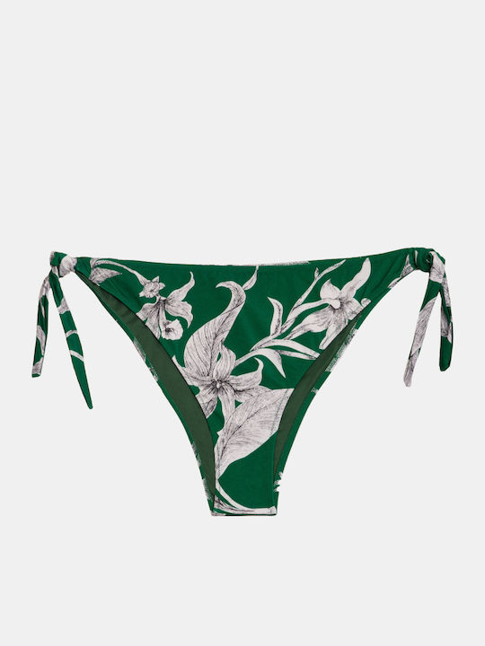 Lily Print Долнища На Бански Слип С Връзки Зелени
