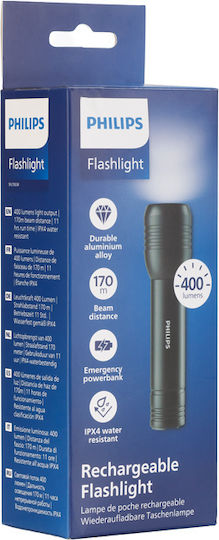 Philips Lumină de lucru și de sit, cu baterie Lanternă LED IPX4 cu Luminozitate Maximă 400lm Negru