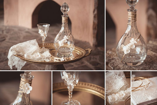Set Cavaler De Nuntă Din Cristal Auriu 3 Bucăți