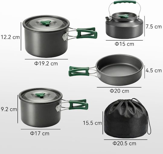 Outsunny Camping Cookware Set 4-5 People Aluminum Camping Kitchen Grey 802-012v00gy