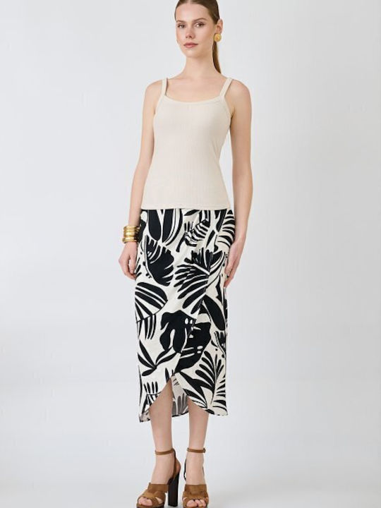 Midi Blumen Damenrock Schwarz