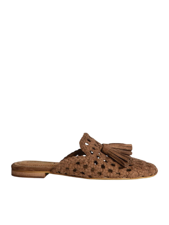 Flat Suede Mules in Brown Colour