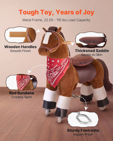 Vevor Wooden Rocking Horse Toy with Sounds & Wheels for Weight up to 50kg