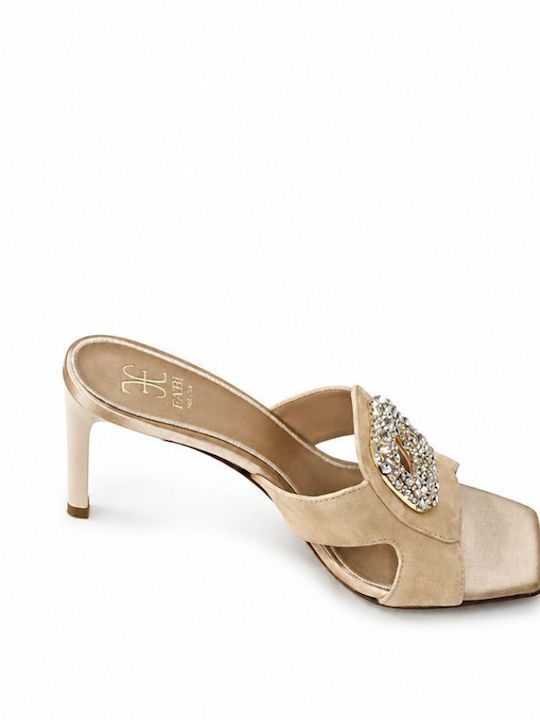 Suede Mules με Ψηλό Τακούνι σε Μπεζ Χρώμα