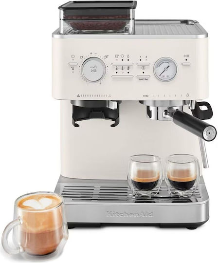 Kitchenaid Αυτόματη Μηχανή Espresso Πίεσης 15bar για Cappuccino με Μύλο Άλεσης Porcelain 5KES6551BPL