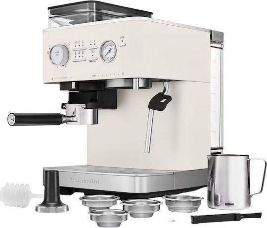 Kitchenaid Αυτόματη Μηχανή Espresso Πίεσης 15bar για Cappuccino με Μύλο Άλεσης Porcelain 5KES6551BPL