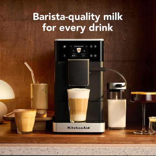 Kitchenaid KF4 Αυτόματη Μηχανή Espresso Πίεσης 15bar για Cappuccino με Μύλο Άλεσης Matte Black 5KES8454BBM