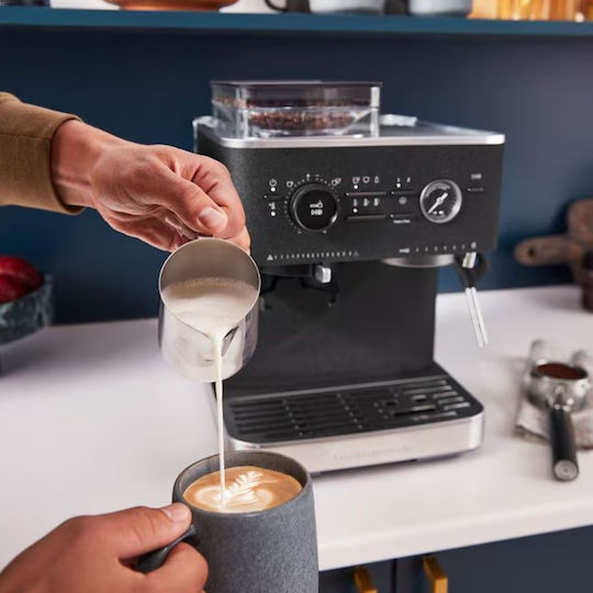 Kitchenaid KES6551 Automatic Espresso Coffee Machine Pressure 15bar for Cappuccino with Grinding Mill Cast Iron Black