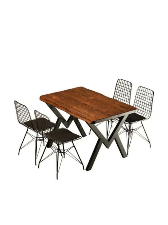 SteweHome Esszimmer- und Küchentisch aus Massivholz und Metall Braune 140x75cm
