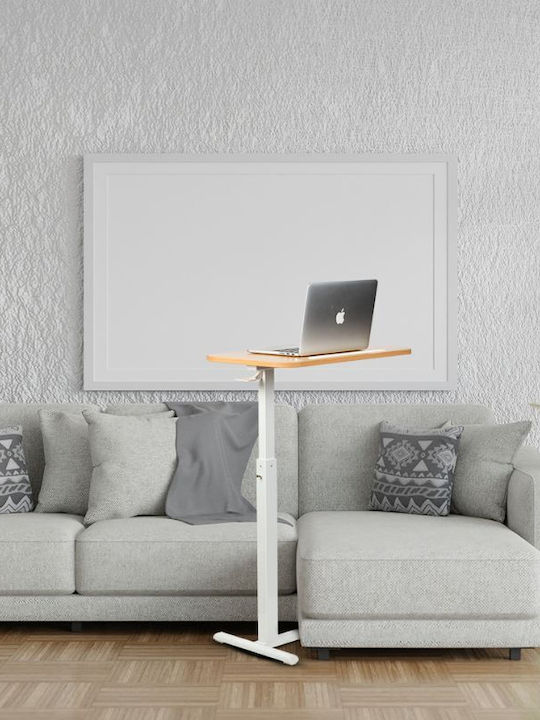 Birou Lemn Alb cu Picioare Metalice și Înălțime Reglabilă 60x38x66.5cm