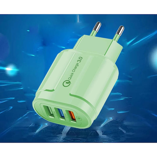 Alista Home Incarcator Fara Cablu cu 3 Porturi USB-A 18W Quick Charge 3.0 Verde (161523)