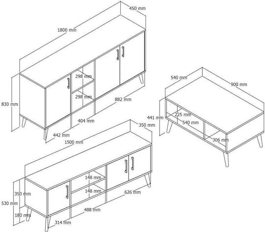 SteweHome SteweHome Studentenmöbel-Set Wohnzimmer 3 Stück STE-020189-P20189