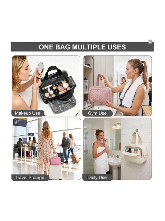 Miss Lulu Travel Quilted Toiletry Bag – Water-resistant Wet Dry Pocket Large 180° Opening Easy Access