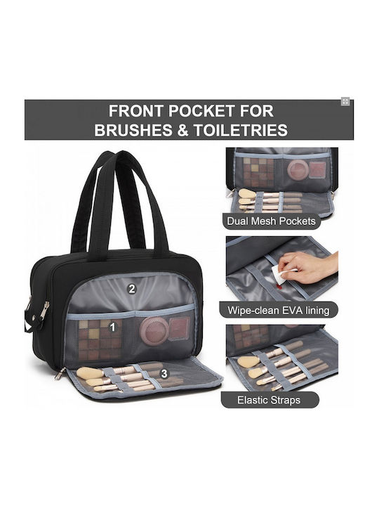 Miss Lulu Travel Quilted Toiletry Bag – Water-resistant Wet Dry Pocket Large 180° Opening Easy Access