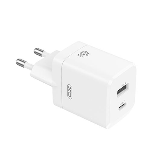 XO Charger Without Cable GaN with USB-A Port and USB-C Port 45W Power Delivery / Quick Charge 3.0 Whites (CE36)
