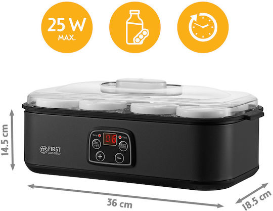 First Austria Yogurt Maker with Jars and Digital Display 1.52lt Black 25W