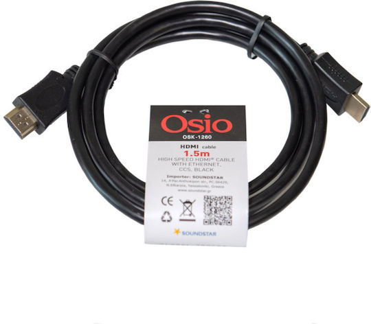 Osio HDMI 1.4 High Speed 1080p 120Hz Cable HDMI Male - HDMI Male 1.5m Black