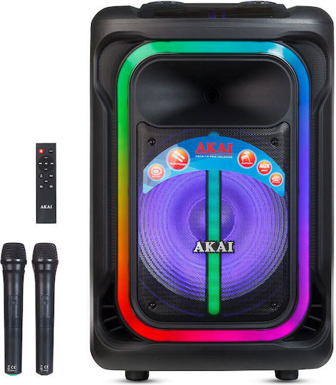Akai Proffesional Ηχείο Karaoke με Ασύρματα Μικρόφωνα και Εφέ Φωτισμού ABTS-15 Pro Volcano Μαύρο