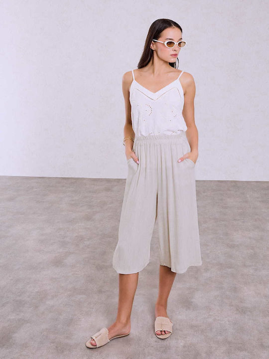 Celestino Zip-Culottes Einfarbige Viskose Loose Fit Beige