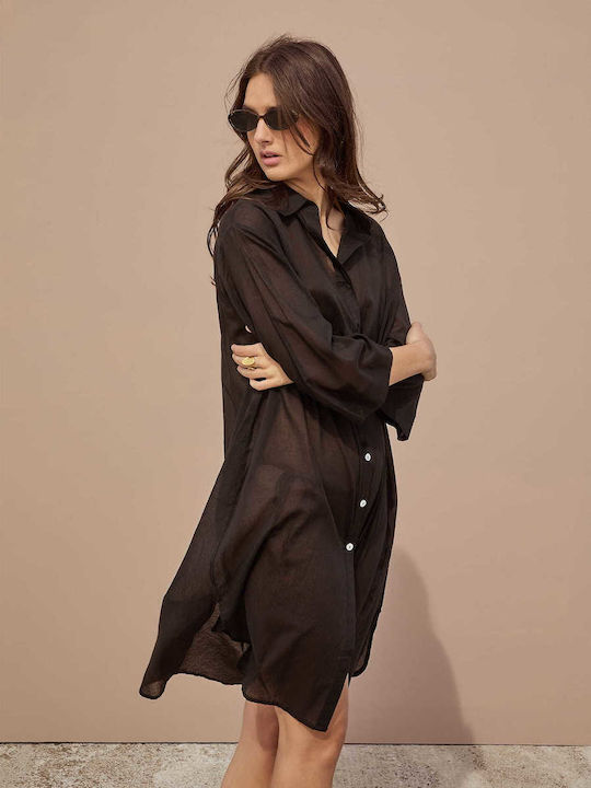 Celestino Kaftan Cămașă Monocromă Loose Fit Negru Pentru Femei