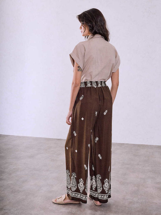 Celestino Γυναικεία Παντελόνα Βισκόζη Loose Fit Καφέ Σκούρο Celestino Γυναικεία Παντελόνα Βισκόζη Loose Fit Καφέ Σκούρο