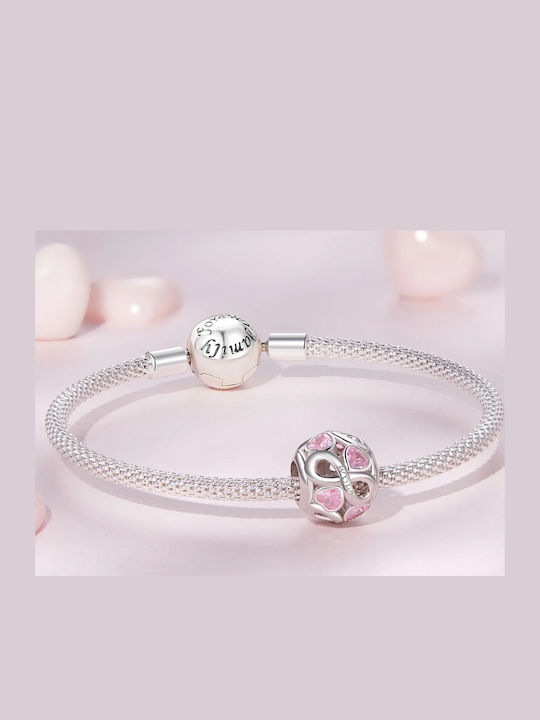 Pandora Charm Inimă din Argint cu Zircon Roz