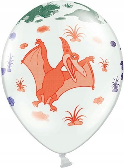 Set of 5 Birthday Dinosaur White Latex Balloons