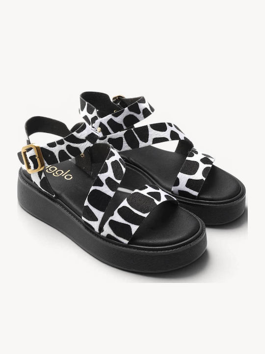 Black Cow Print Flatforms Soft Sole Gold Buckle