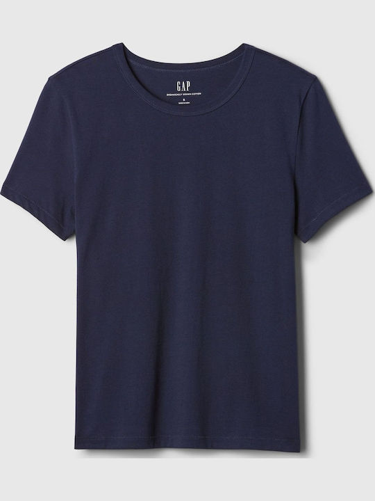 Women's Summer Blouse Cotton Short Sleeve Navy Blue